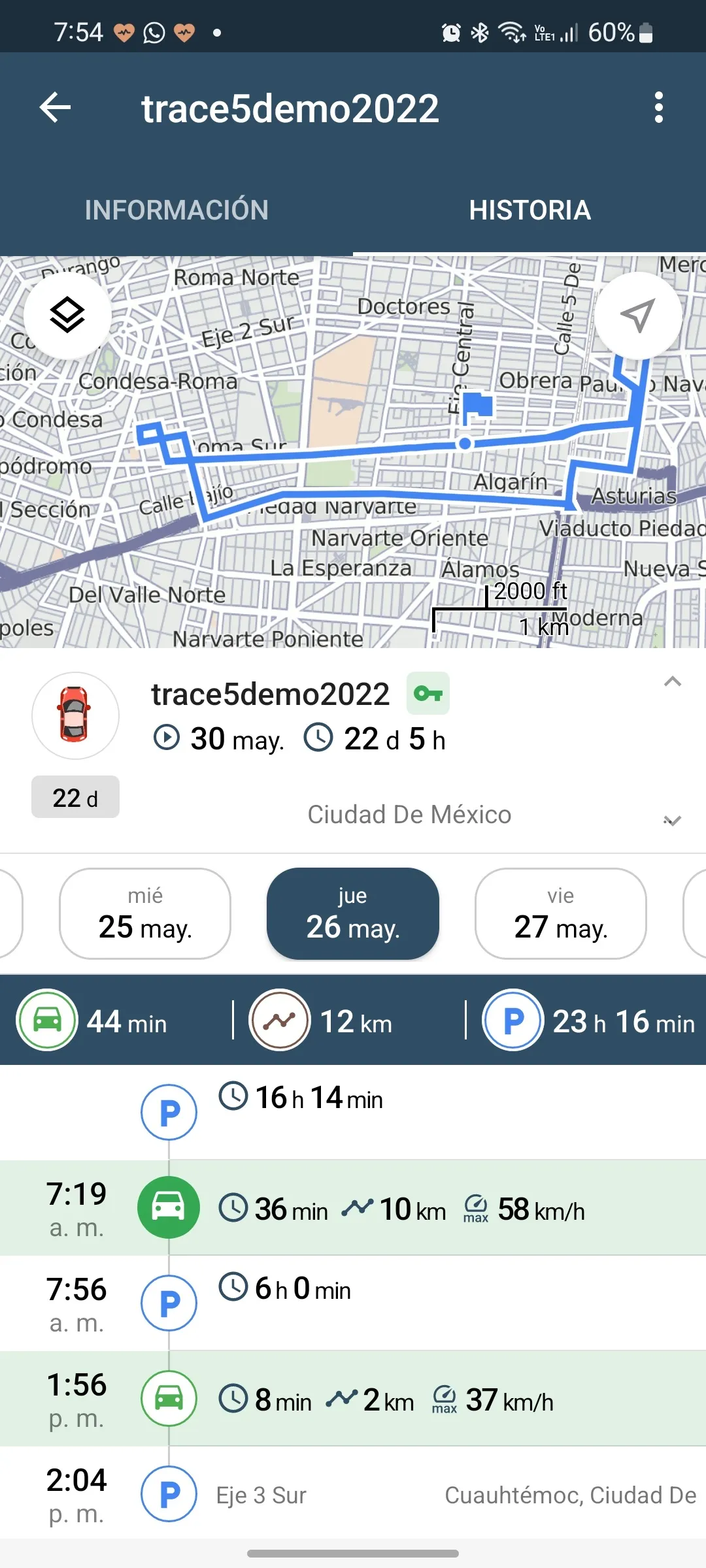 Mapa de rastreo GPS