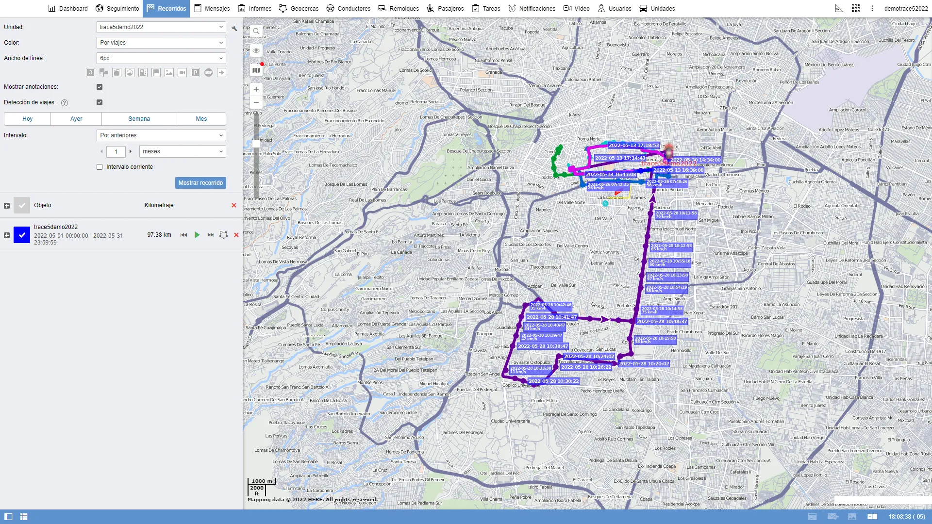 Mapa de rastreo GPS